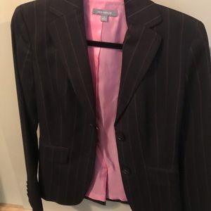 Ann Taylor blazer. Brown pin stripe with pink lining size 0